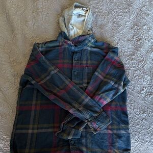 Hollister Gray and Blue Plaid Hooded Shirt